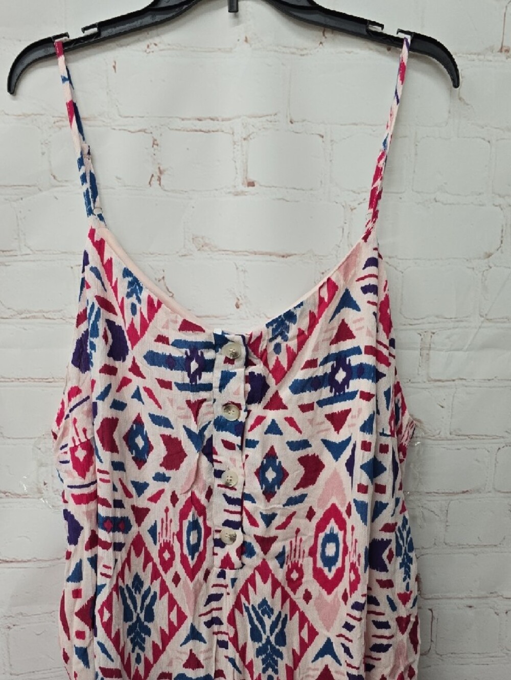 Emily Wonder Spaghetti Strap Jumpsuit Pink & Blue Geometric Print W Belt Size 2x - Picture 4 of 16